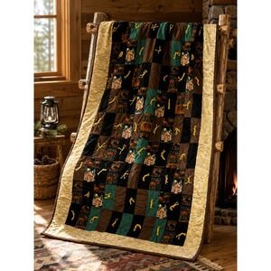 Moose Lake Cabin Tied Quilt Throw Rustic Lodge Cabin Decor 40x63